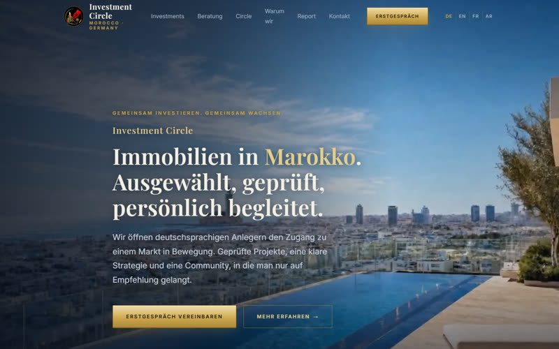 Screenshot der Website Investment Circle Marokko