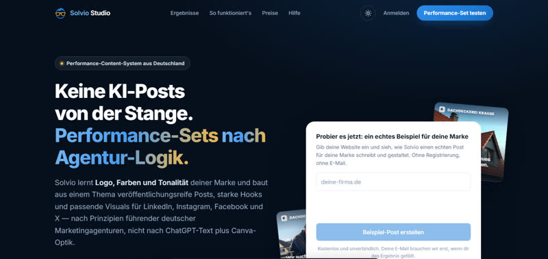 Screenshot der Website Solvio Studio